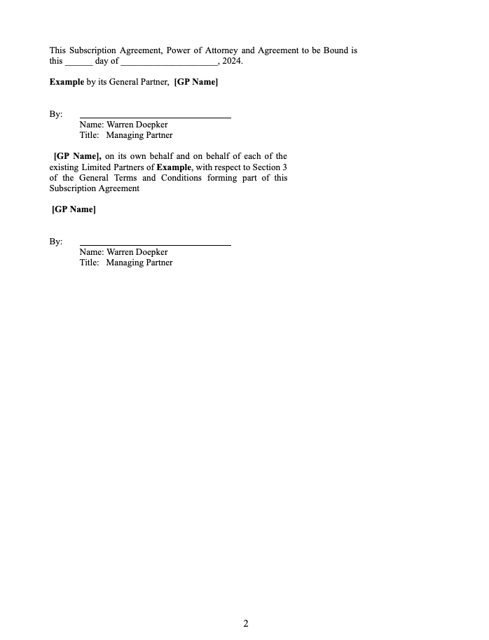 Subscription Agreement Page 2 - Acceptance & Signatures